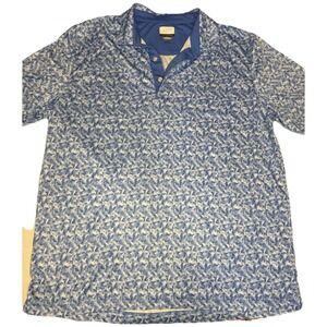 Greg Norman Men's Blue Short Sleeve Polo Shirt SZ L Play Dry Golf Shark Pattern